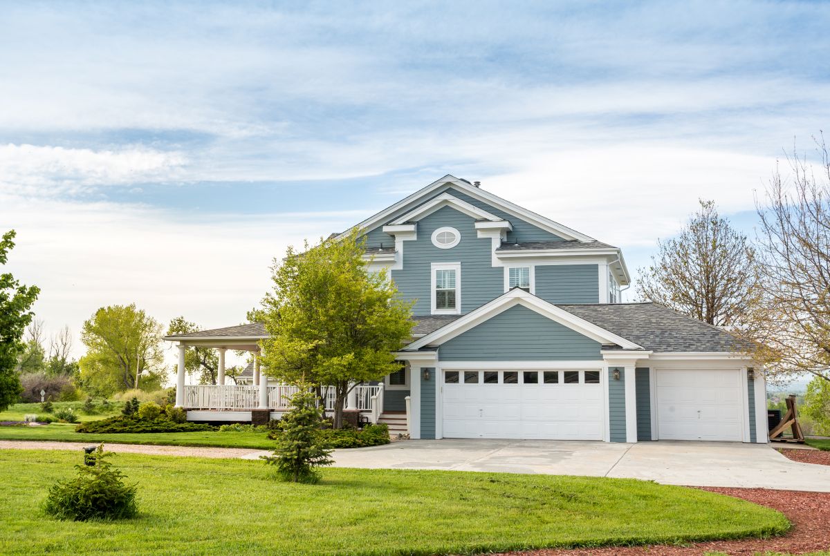 blue house with white accents